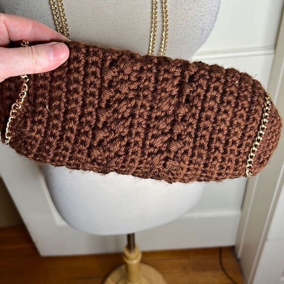 ❤️MF Twisted Yarn Crochet Bag Brown Gold Chain  Boho - Picture 5 of 7